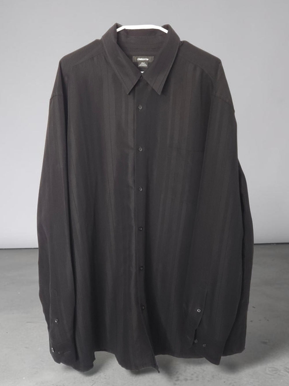 Claiborne Men's Black Long-Sleeve Button-Up Shirt with Subtle Stripe